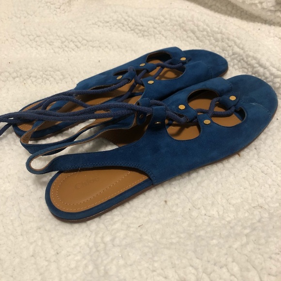 Chloé Blue Suede Gladiator Sandals - Picture 2 of 4